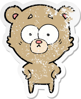 Bir insan tarafından çizilmiş şaşırmış bir ayı çizgi filminin sıkıntılı çıkartması.