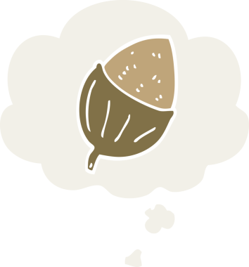 Düşünce baloncuklu çizgi film meşe palamudu insan tarafından çizilmiş.