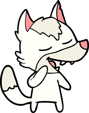 Bir insan tarafından çizilmiş gülen bir kurt.