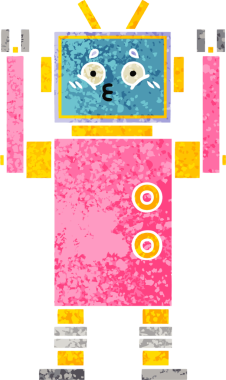 Bir insan tarafından çizilmiş bir robotun retro çizim tarzı karikatürü