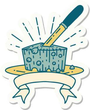 Bir insan tarafından çizilmiş bir tabak peynirin çıkartması.