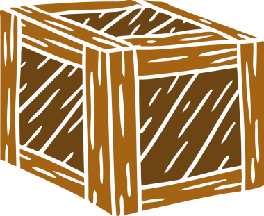 Bir insan tarafından çizilmiş ahşap bir sandığın karikatürü.