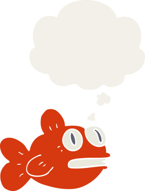 Düşünce baloncuklu çizgi film balığı insan tarafından çizilmiş.