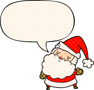 Bir insan tarafından çizilmiş çizgi roman tarzında konuşma balonu olan noel baba çizgi filmi.