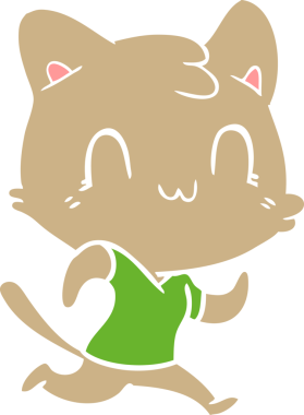 flat color style cartoon happy cat running drawn by a human