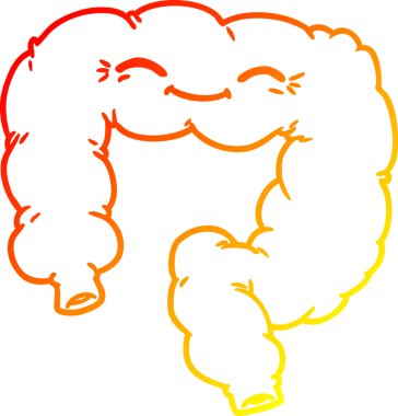 warm gradient line drawing of a cartoon happy colon drawn by a human