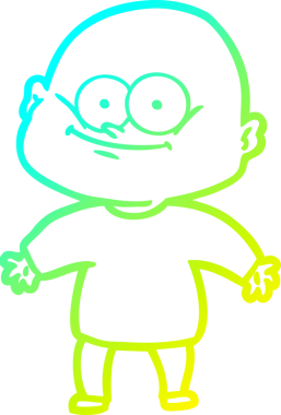 Bir insan tarafından çizilmiş, kel bir adamın soğuk çizgi çizimi.