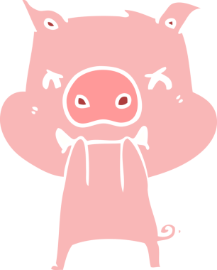 Bir insan tarafından çizilmiş kızgın düz renkli çizgi film domuzu.