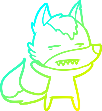 Bir insan tarafından çizilmiş dişleri gösteren çizgi bir kurt çizimi.