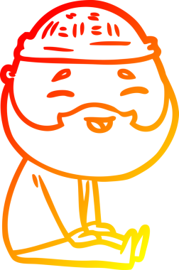 Bir insan tarafından çizilmiş mutlu sakallı bir adamın çizgi çizimi.