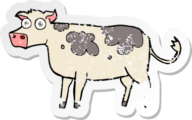 Bir insan tarafından çizilmiş karikatür ineğinin gerilimli çıkartması.