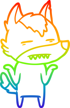 Gökkuşağı gradyan çizgi çizimi bir insan tarafından çizilmiş dişleri gösteren bir kurt çizgi