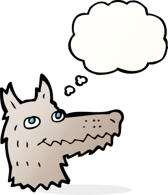 Bir insan tarafından çizilmiş düşünce balonlu bir kurt kafası.