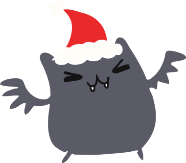 Bir insan tarafından çizilmiş kawaii yarasasının el çizimi Noel karikatürü.