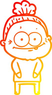 Bir insan tarafından çizilmiş mutlu, yaşlı bir kadının sıcak çizgi çizimi.