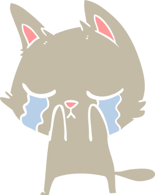 Bir insan tarafından çizilmiş düz renkli çizgi film kedisi.