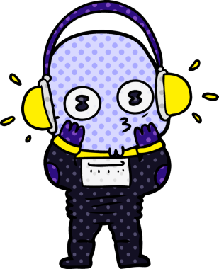 Bir insan tarafından çizilmiş garip kel uzay adamı çizgi filmi.