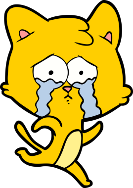 Bir insan tarafından çizilmiş ağlayan kedi çizgi filmi.