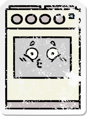 Bir insan tarafından çizilmiş şirin bir mutfak fırınının sıkıntılı çıkartması.