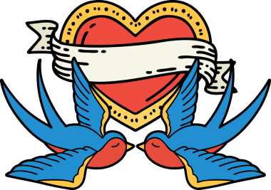 Geleneksel kırlangıç tarzında dövme ve bir insan tarafından çizilmiş sancaklı bir kalp.