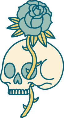 Bir insan tarafından çizilmiş bir kafatası ve gülün ikonik dövme şekli