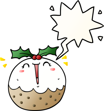 Hoş bir çizgi film pudingi konuşma baloncuğu ile bir insan tarafından çizilmiş.