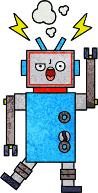 Bir insan tarafından çizilmiş bozuk bir robotun retro grunge desen karikatürü