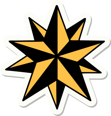 Bir insan tarafından çizilmiş geleneksel bir yıldız stiliyle dövme çıkartması.