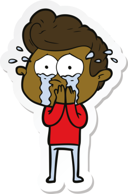 sticker of a concerned crying man drawn by a human