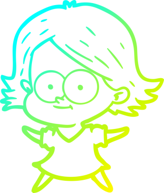 Bir insan tarafından çizilmiş mutlu çizgi film kızı çizimi.