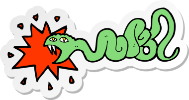 sticker of a cartoon biting snake drawn by a human