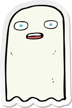 Bir insan tarafından çizilmiş komik bir hayaletin çıkartması.