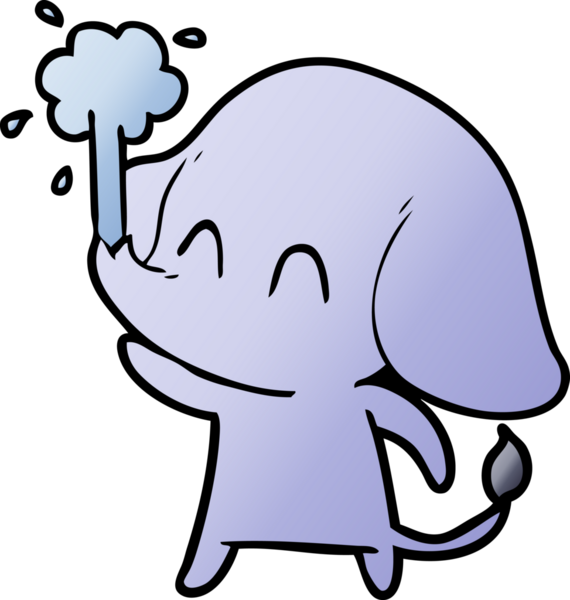 Bir insan tarafından çizilmiş su püskürten sevimli bir fil.