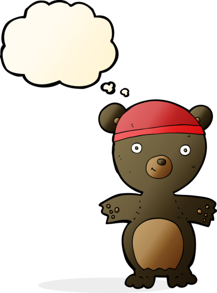 Bir insan tarafından çizilmiş düşünce baloncuğu olan sevimli siyah ayı.