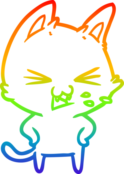 Gökkuşağı gradyan çizgi çizimi Bir insan tarafından çizilmiş bir çizgi kedi tıslama