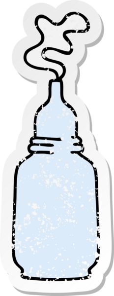 distressed sticker of a quirky hand drawn cartoon glass bottled potion drawn by a human