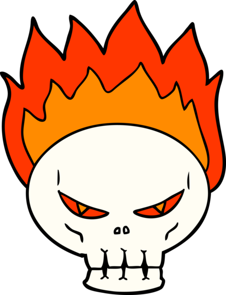 Bir insan tarafından çizilmiş alevli kafatası.