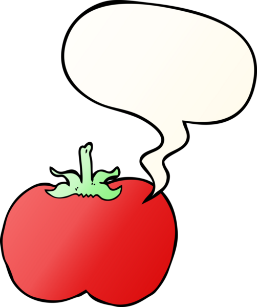 bir insan tarafından çizilmiş, konuşma baloncuklu çizgi film domatesi.
