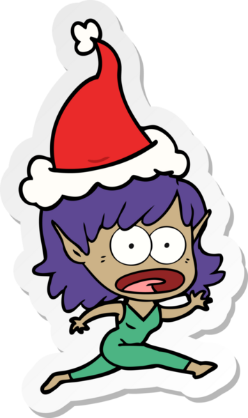 Bir insan tarafından çizilmiş Noel Baba şapkası giyen şok olmuş bir elf kızının el yazısı.