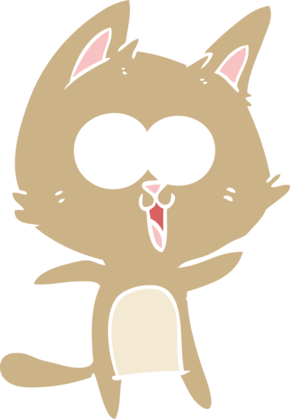 Bir insan tarafından çizilmiş komik düz renkli çizgi film kedisi.