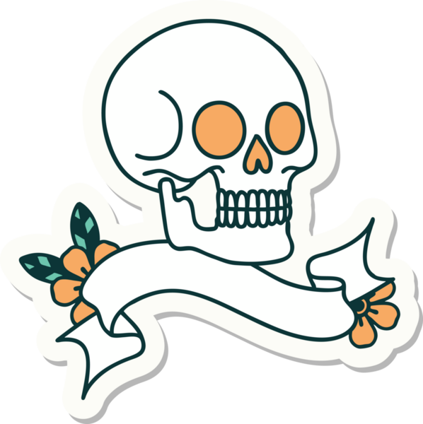 Bir insan tarafından çizilmiş kafatasının pankartıyla dövme stili etiketi