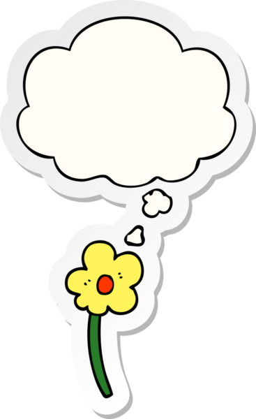 Düşünce baloncuklu karikatür çiçeği insan tarafından çizilmiş bir çıkartma gibi.