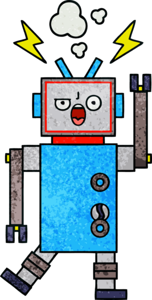 Bir insan tarafından çizilmiş bozuk bir robotun retro grunge desen karikatürü