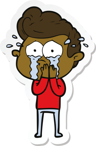sticker of a concerned crying man drawn by a human