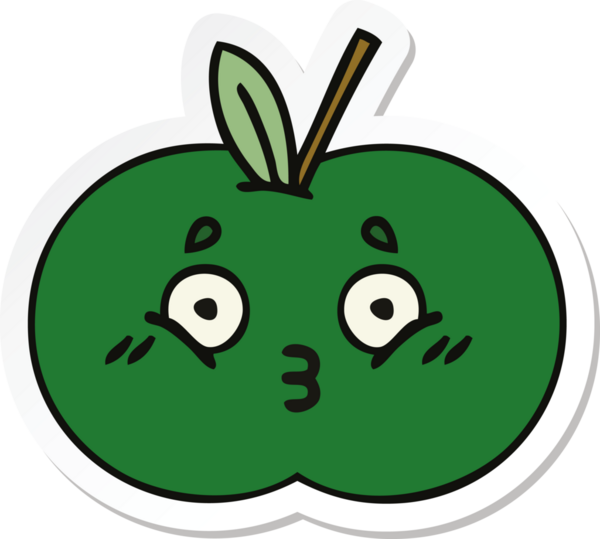 Bir insan tarafından çizilmiş tatlı, sulu bir elmanın çıkartması.