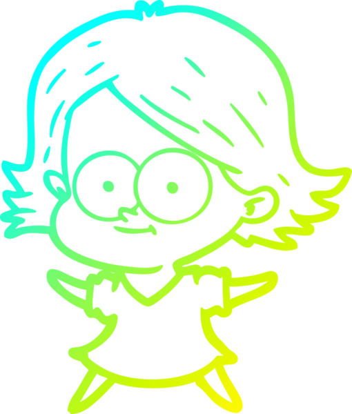 Bir insan tarafından çizilmiş mutlu çizgi film kızı çizimi.