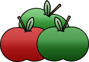 Bir insan tarafından çizilmiş sulu bir elmanın gölgeli çizgi filmi.