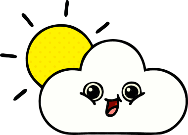 comic book style cartoon of a cloud and sunshine drawn by a human