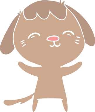 Bir insan tarafından çizilmiş mutlu düz renkli çizgi film köpeği.