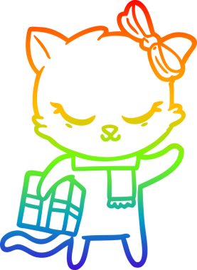 Gökkuşağı gradyan çizimi. Bir insan tarafından çizilmiş şirin bir çizgi film kedisi.